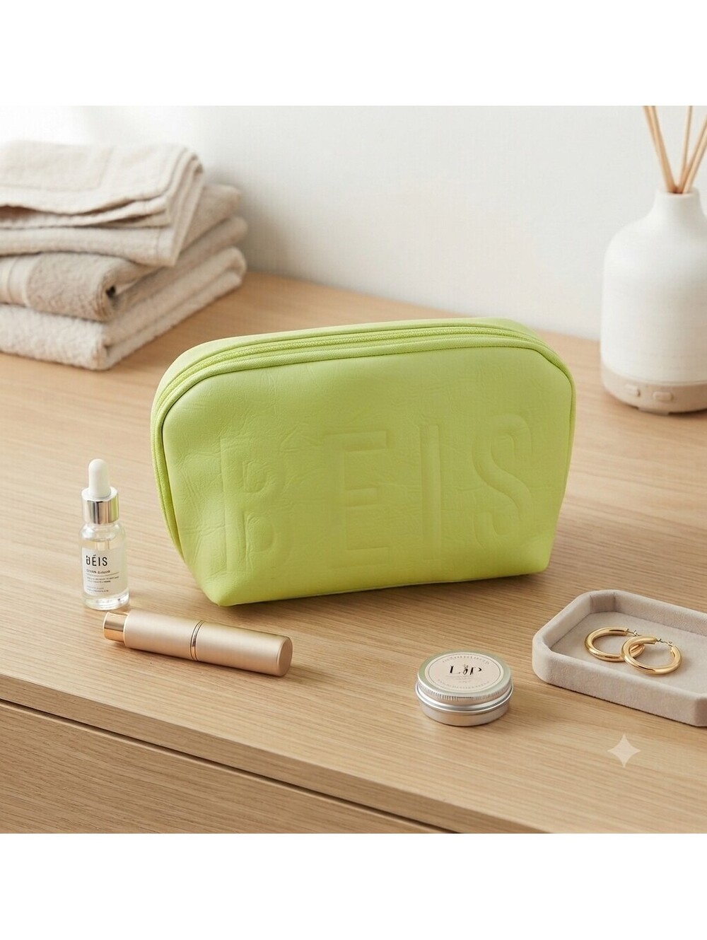 BÉIS Travel Cosmetic Case / Pouch (Citron / Neon Green)